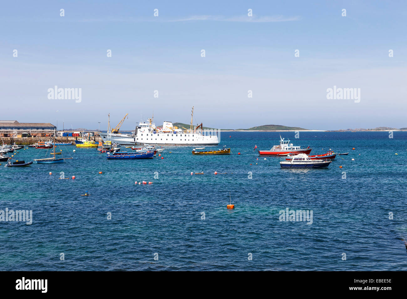 Scillonian Ferry alongside the Quay at St Marys, Isles of Scilly. Stock Photo