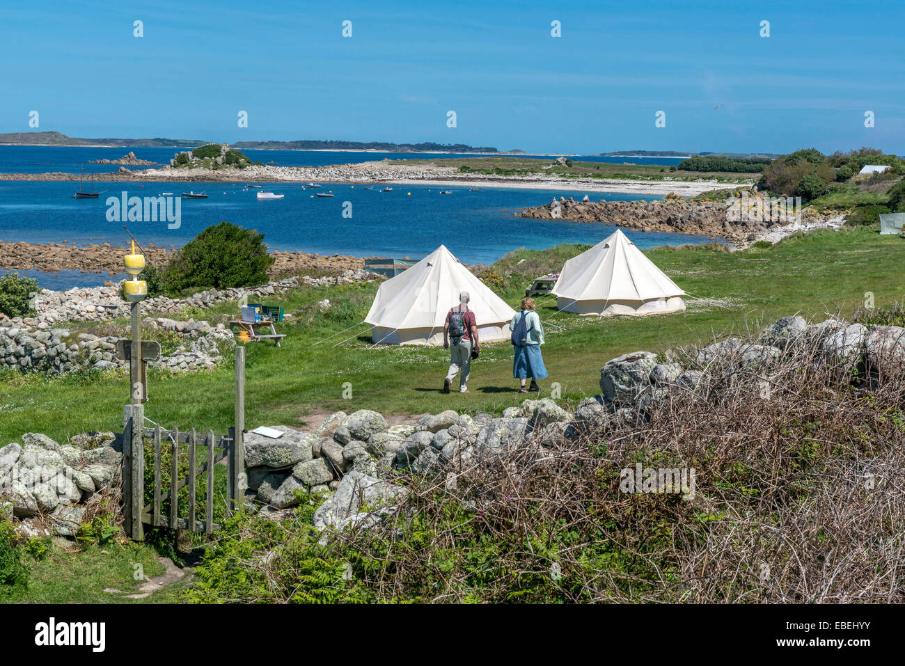 Troytown campsite. Extreme Atlantic isolation, in one of the UK's most naturally beautiful campsites. St Agnes, Isles of Scilly Stock Photo