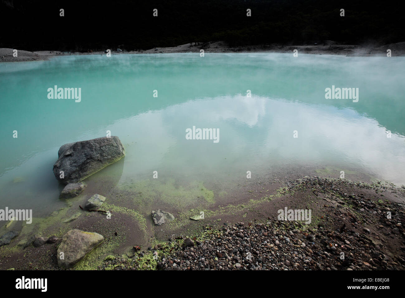 Kawah Putih (literally means 'white crater'), the volcanic lake of Mount Patuha in Ciwidey, Bandung regency, West Java, Indonesia. Stock Photo