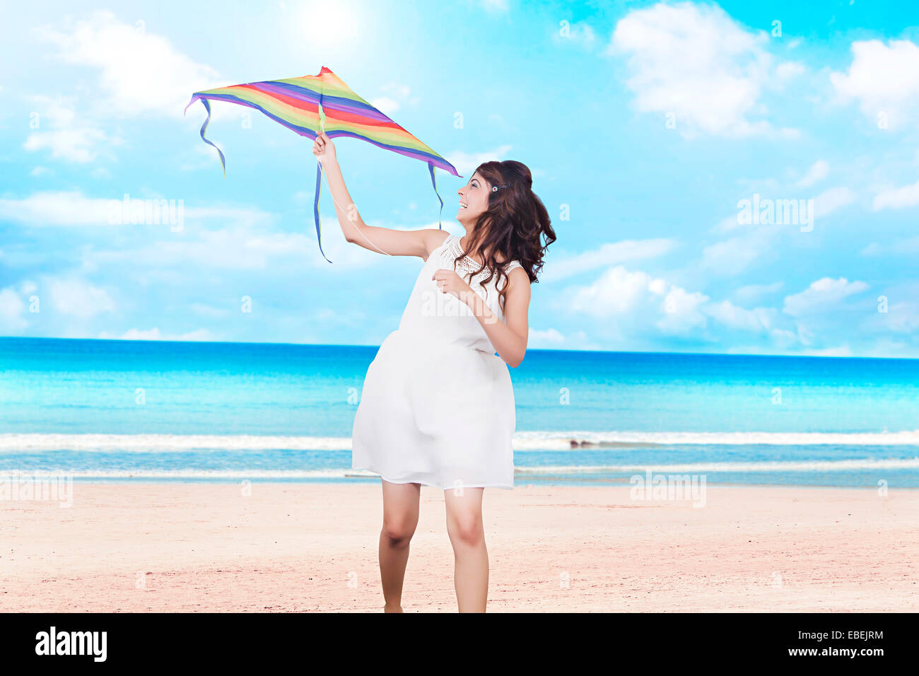 indian ladies beach Flying Kite Stock Photo Alamy