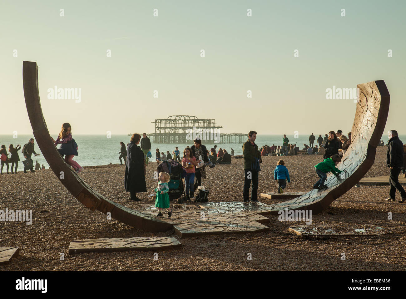 Sunny autumn afternoon on Brighton beach. Stock Photo