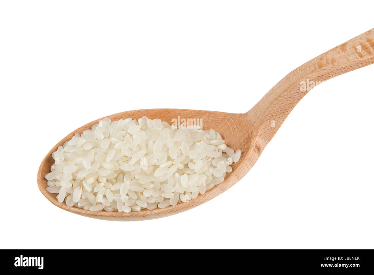 rice grain in wooden spoon isolated on white background Stock Photo - Alamy
