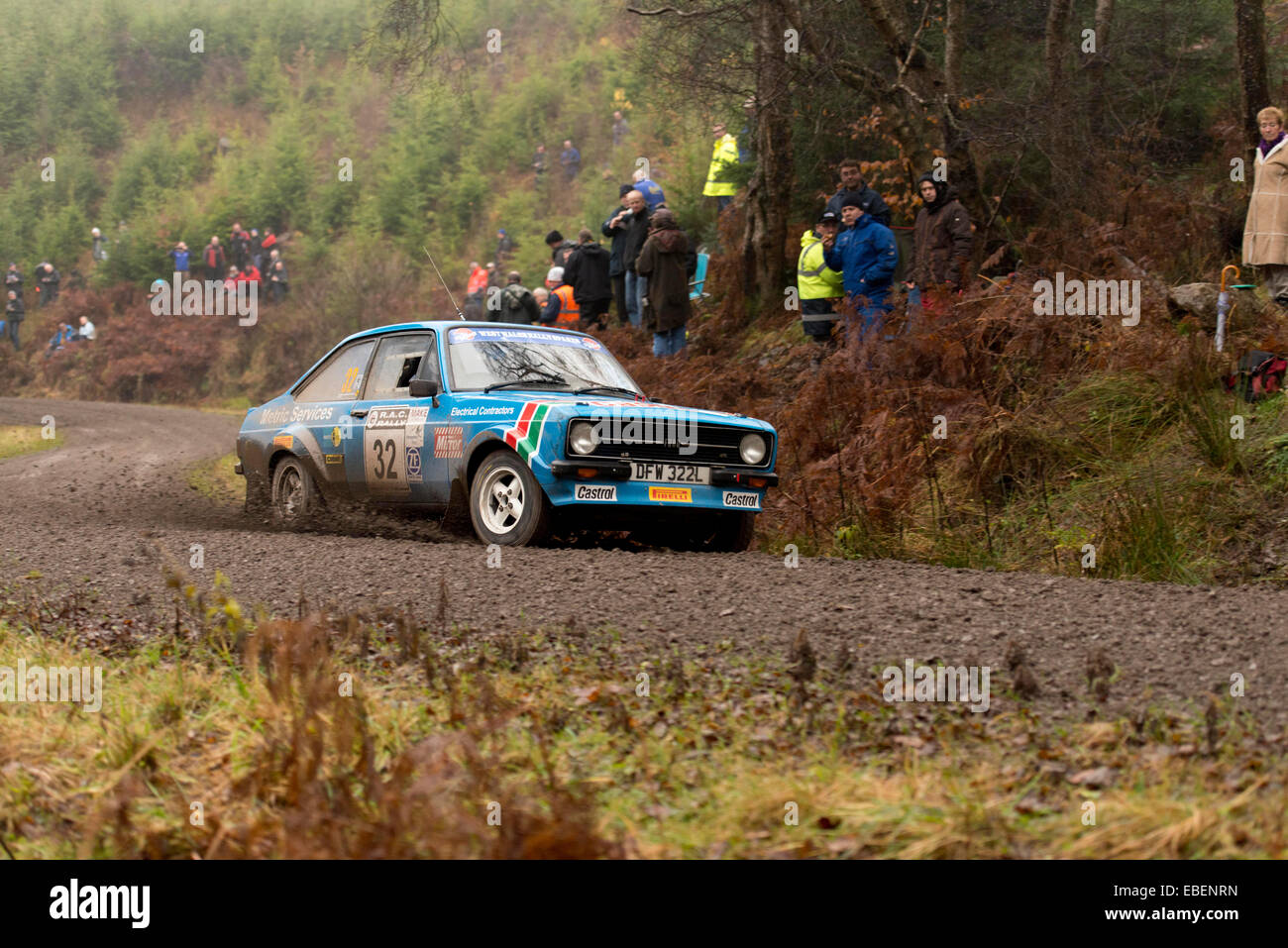 Competitor No  32 Barry Stevenson-Wheeler  on Stage 7 of the RAC Rally in Hamsterley Forest Stock Photo