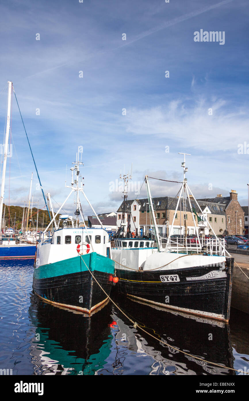 Fishing boats tied up in Stornoway Harbour, Isle of Lewis, Outer Hebrides, Scotland Stock Photo