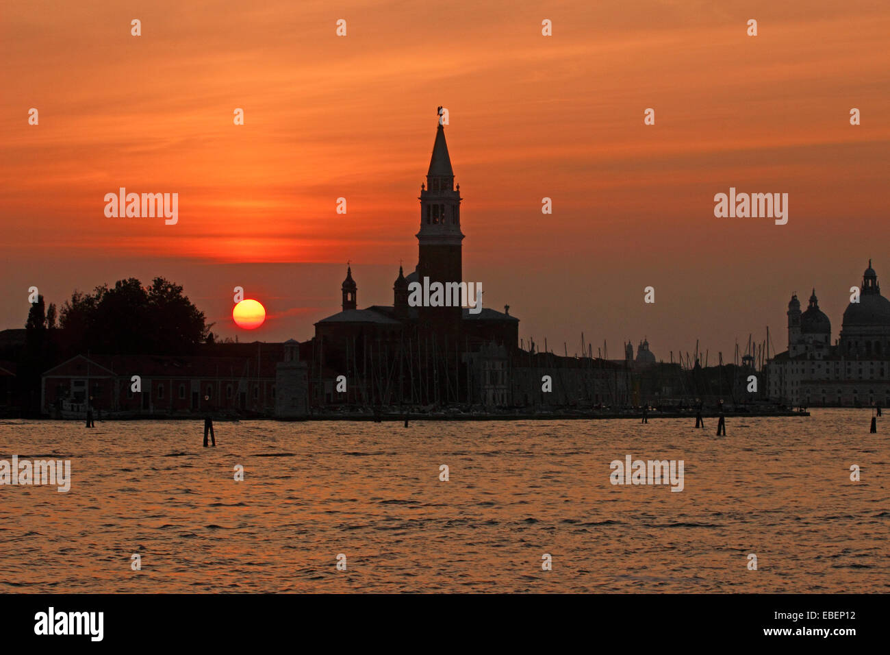Venice Italy sunset over Venice Lagoon with San Giorgio Stock Photo