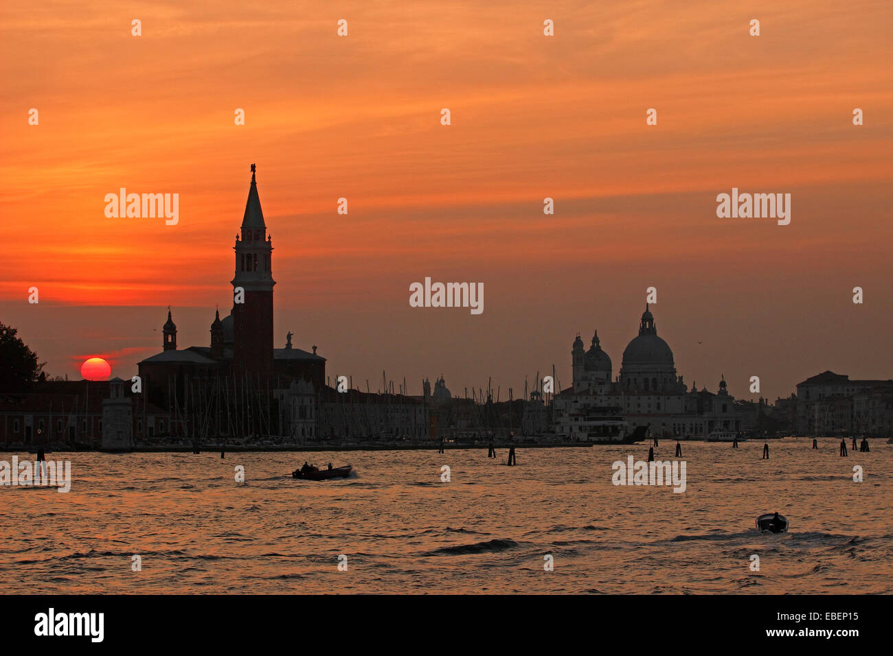 Venice Italy sunset over Venice Lagoon with San Giorgio Stock Photo