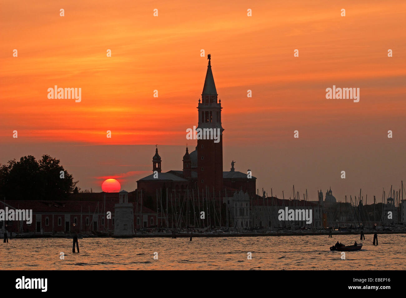 Venice Italy sunset over Venice Lagoon with San Giorgio Stock Photo