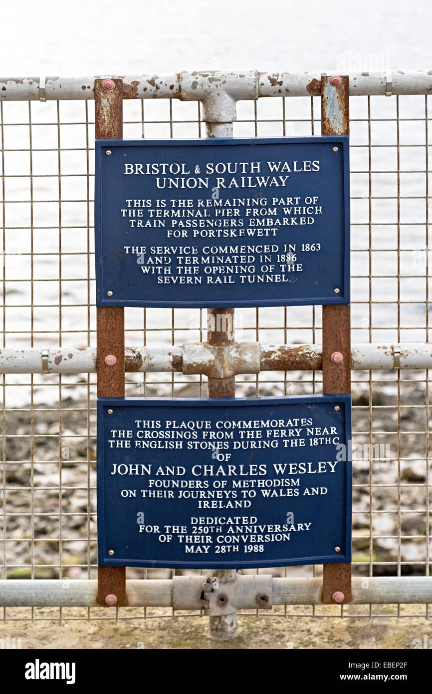 Plaque commemorating the terminal pier and Wesley crossings of the River Severn, Salthouse, England, UK Stock Photo