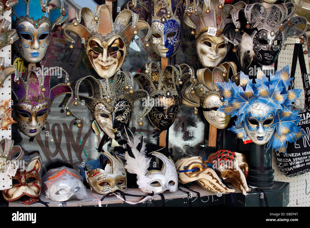 Venice Italy Dorsoduro carnival masks on display Stock Photo
