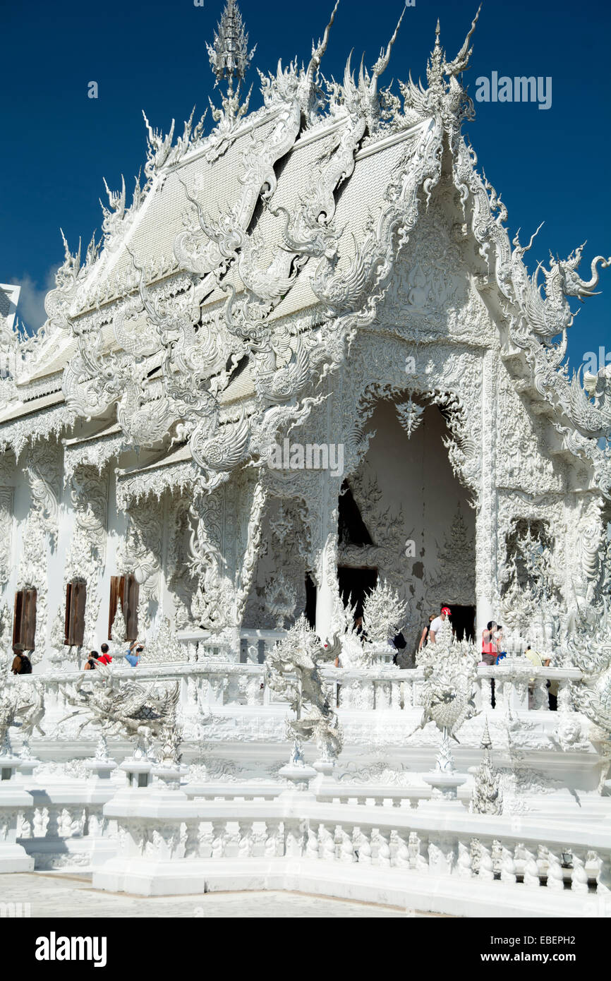 The beautiful White Temple, Wat Rong Khun, near Chiang Rai, Thailand, showing signs of damage due to the May 2014 earthquake. Stock Photo