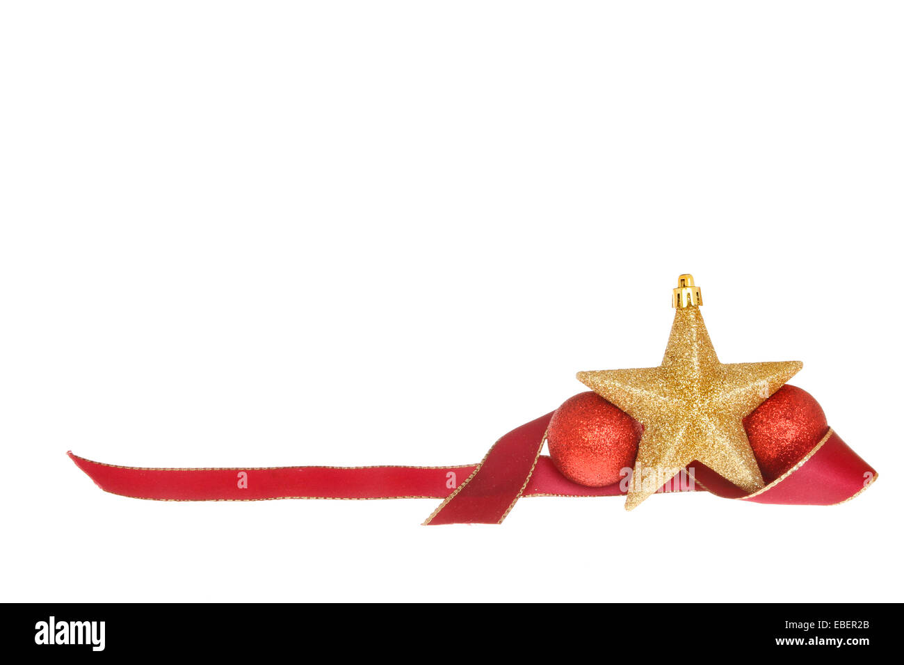 Christmas decoration, gold glitter star tree ornament with red ribbon ...