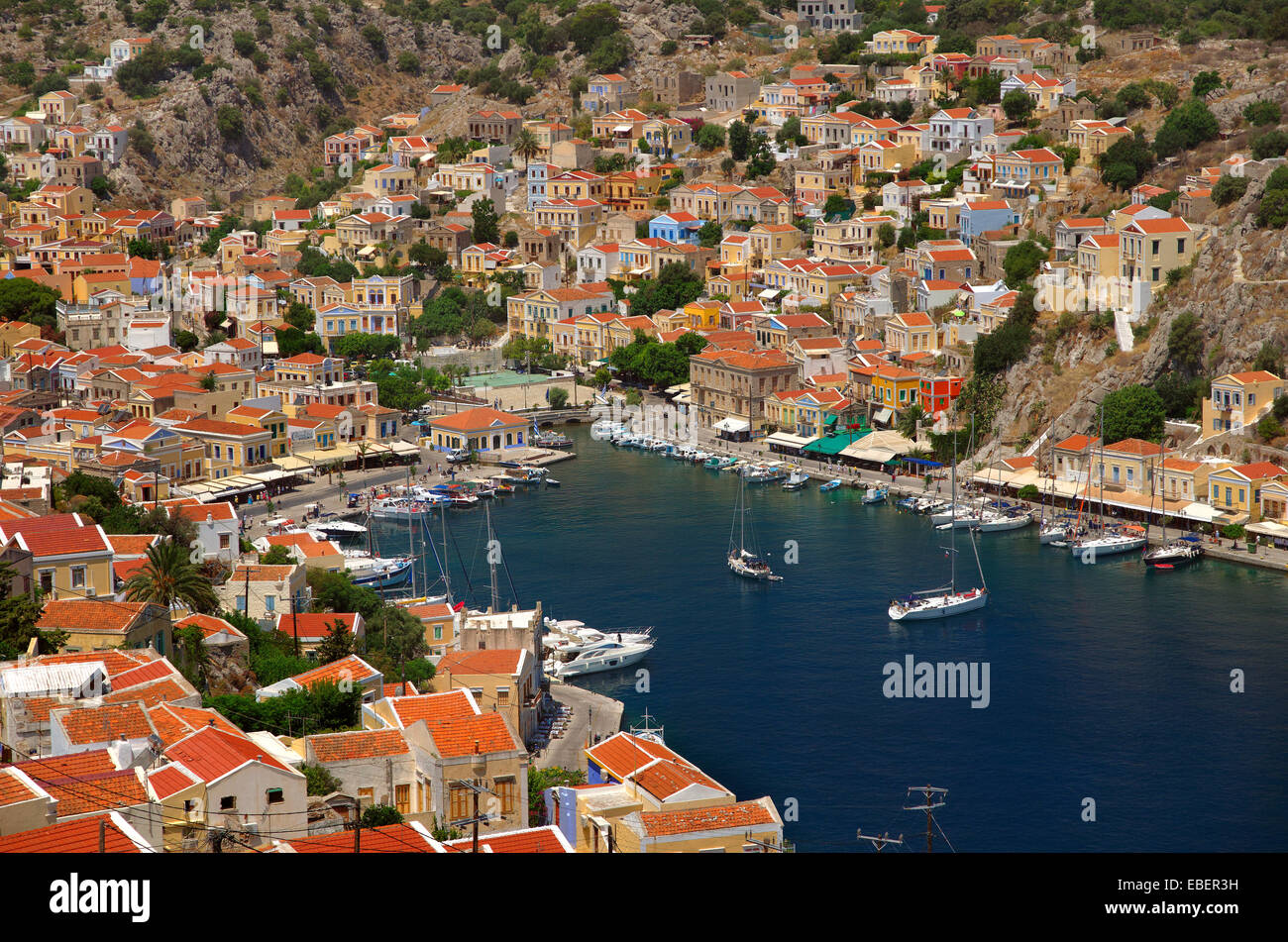 Port of Symi, Greek Island of Symi, Aegean Dodecanese Island Group, Greece Stock Photo