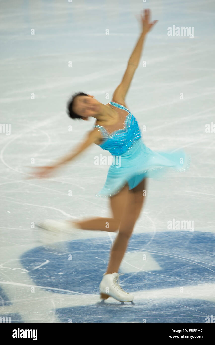 Burred action of woman competing in the Women's Figure Skating Short ...