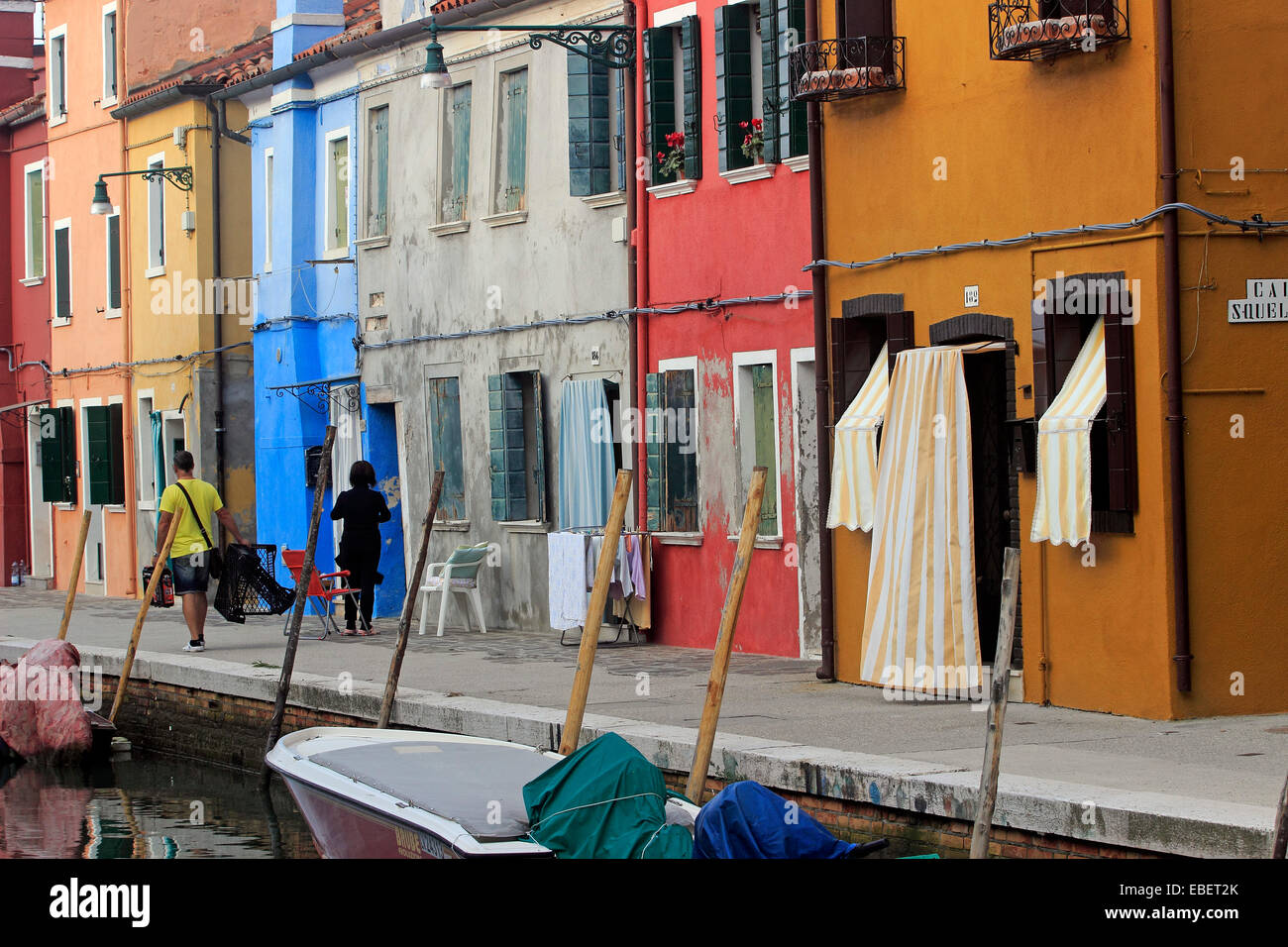 Venice Italy Burano reflections colorful houses along island canals ...
