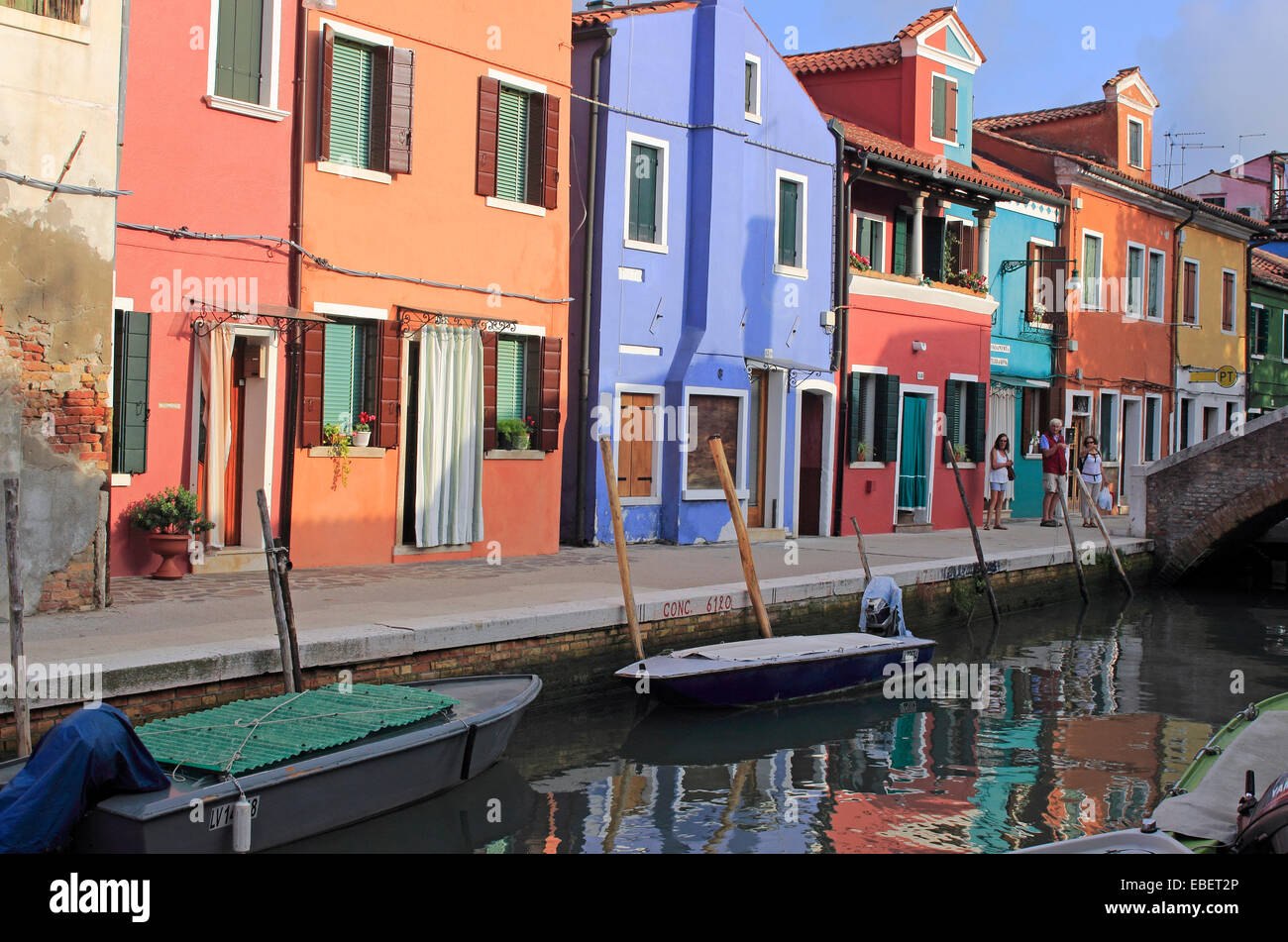 Venice Italy Burano reflections colorful houses along island canals ...