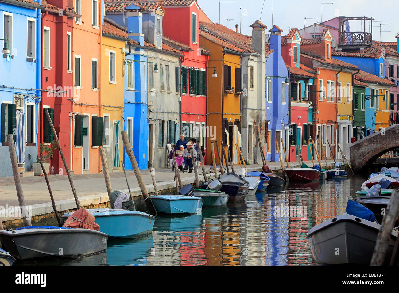 Venice Italy Burano reflections colorful houses along island canals ...
