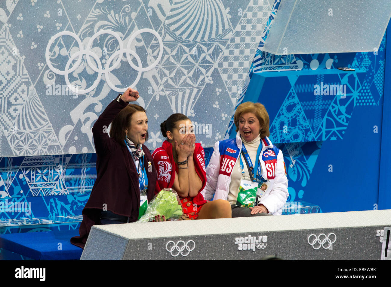 Olympic Champion Adelina Sotnikova (RUS) and her coach Elena Buianova