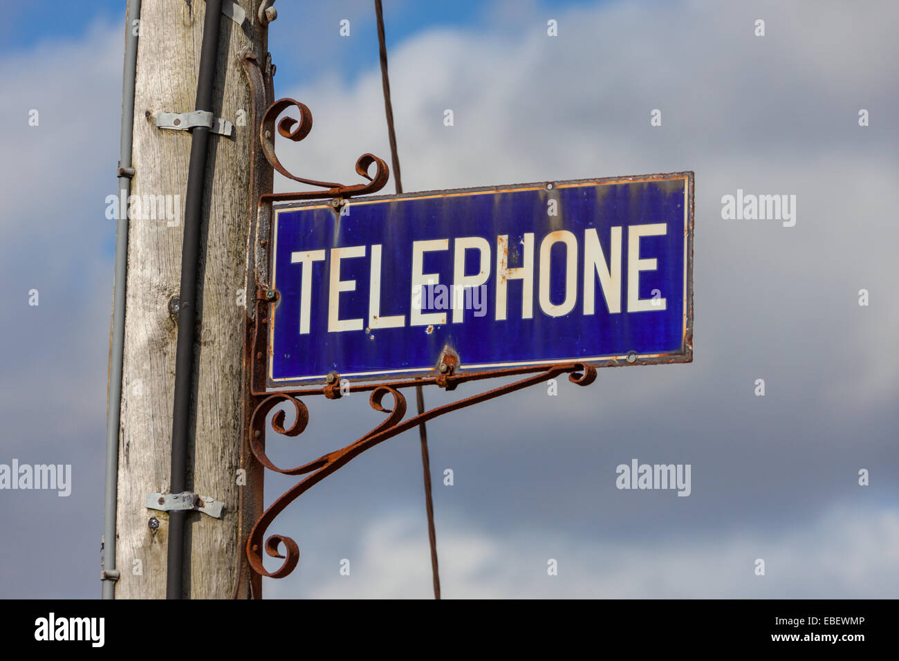 Abandoned old style telephone box sign, by Marbhig on the Isle of Lewis, Outer Hebrides, Scotland. Stock Photo