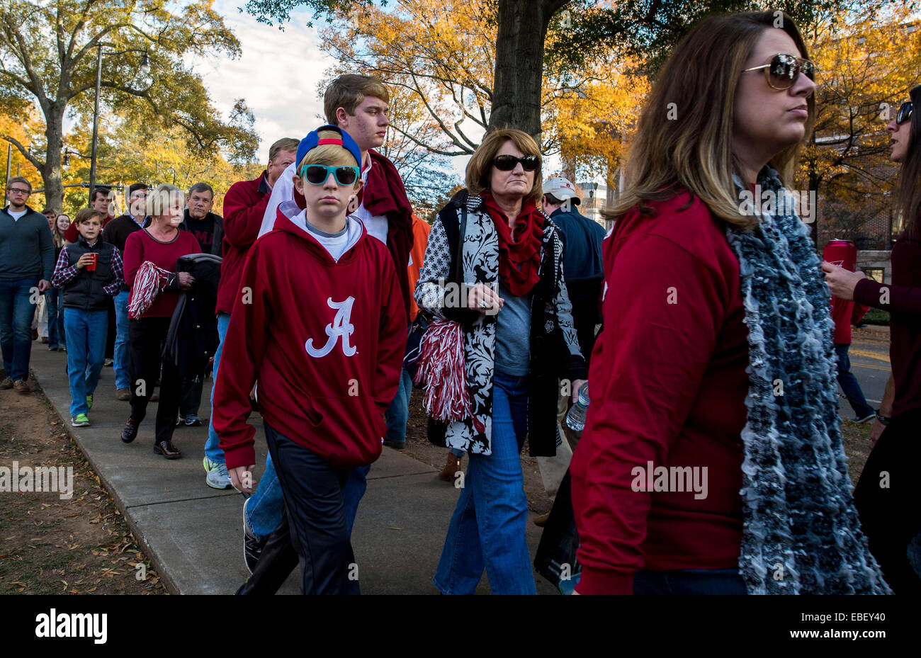 Tuscaloosa, Alabama, USA. 29th Nov, 2014. Fans walk to Bryant-Denny Stadium, site of the 2014 Iron Bowl Game between the University of Alabama and Auburn University. © Brian Cahn/ZUMA Wire/Alamy Live News Stock Photo