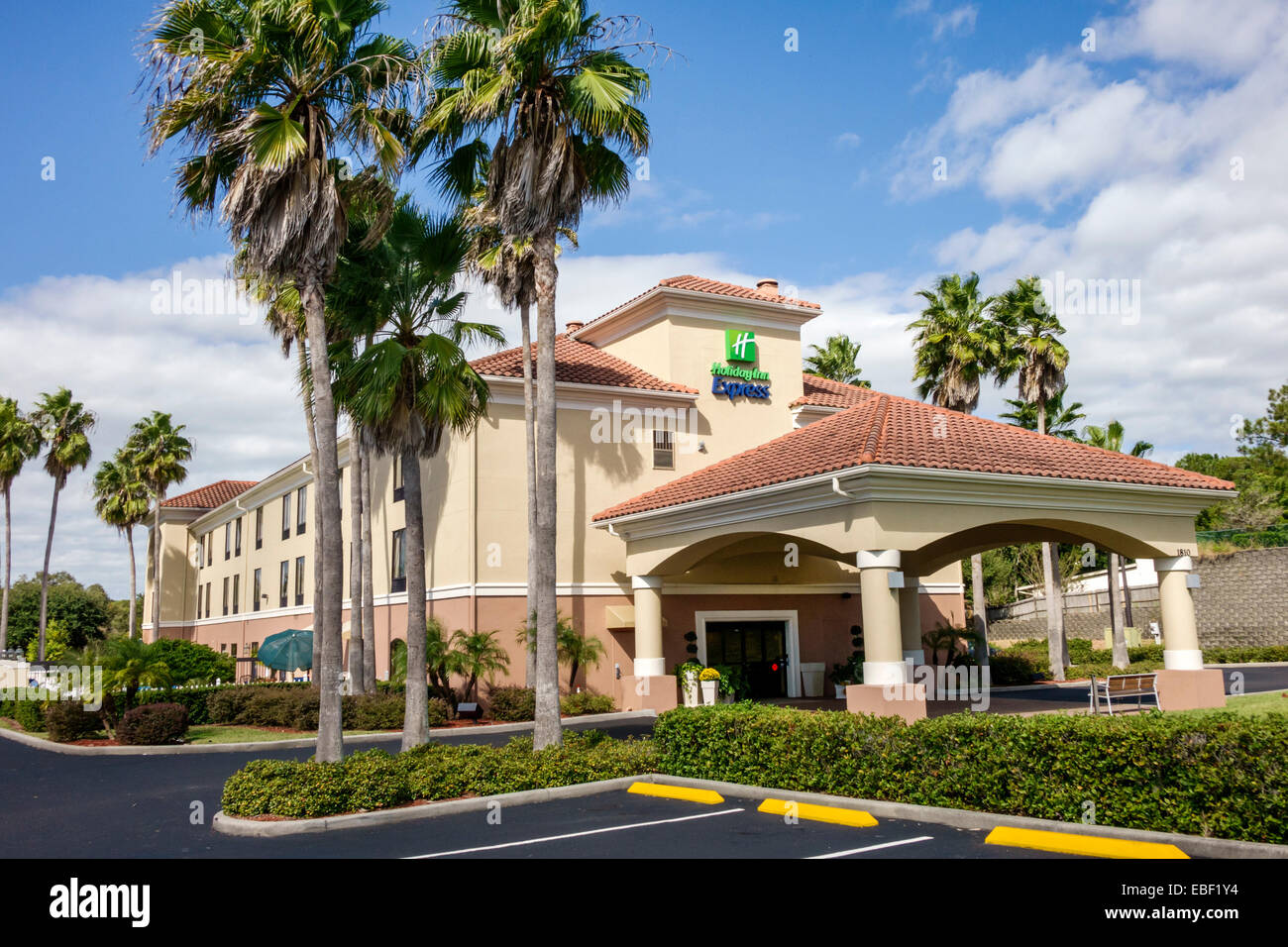 Clermont Florida,Holiday Inn Express,motel,building,front,entrance,visitors travel traveling tour tourist tourism landmark landmarks culture cultural, Stock Photo