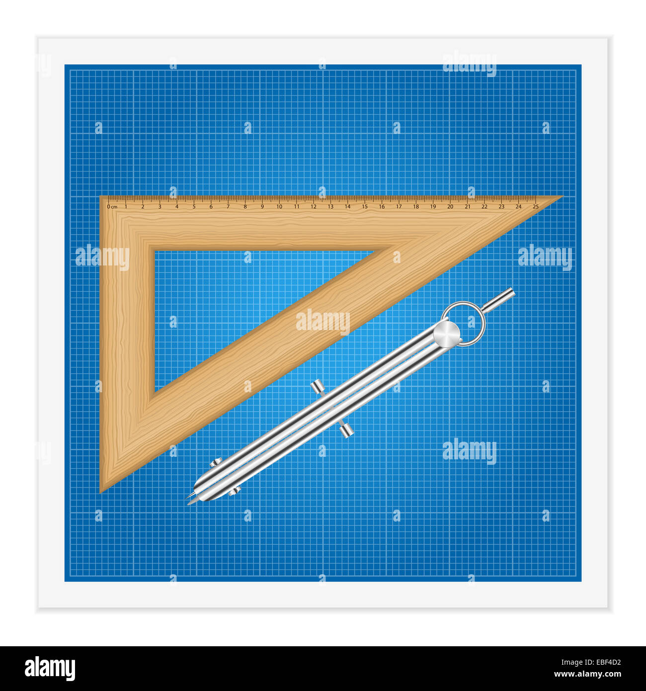 Blueprint and ruler instruments on a white background Stock Photo - Alamy
