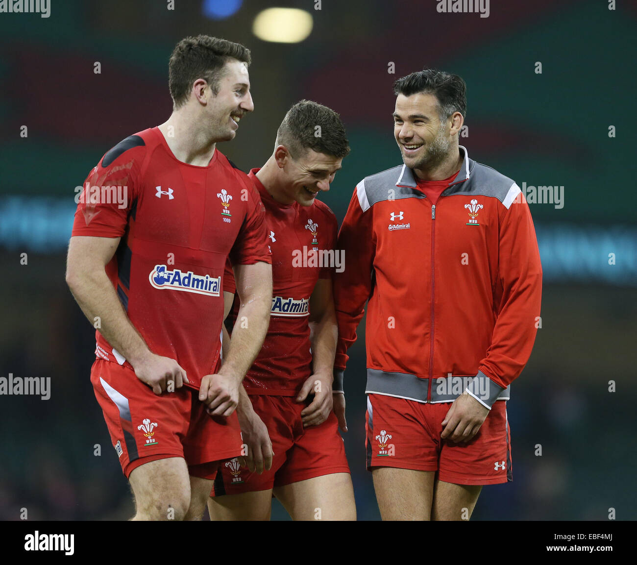 Cardiff, UK. 29th Nov, 2014. Alex Cuthbert Scott Williams and Mike Phillips of Wales enjoy the win - Autumn Internationals - Wales vs South Africa - Millennium Stadium - Cardiff - Wales - 29th November 2014 - Picture Simon Bellis/Sportimage. Credit:  csm/Alamy Live News Stock Photo