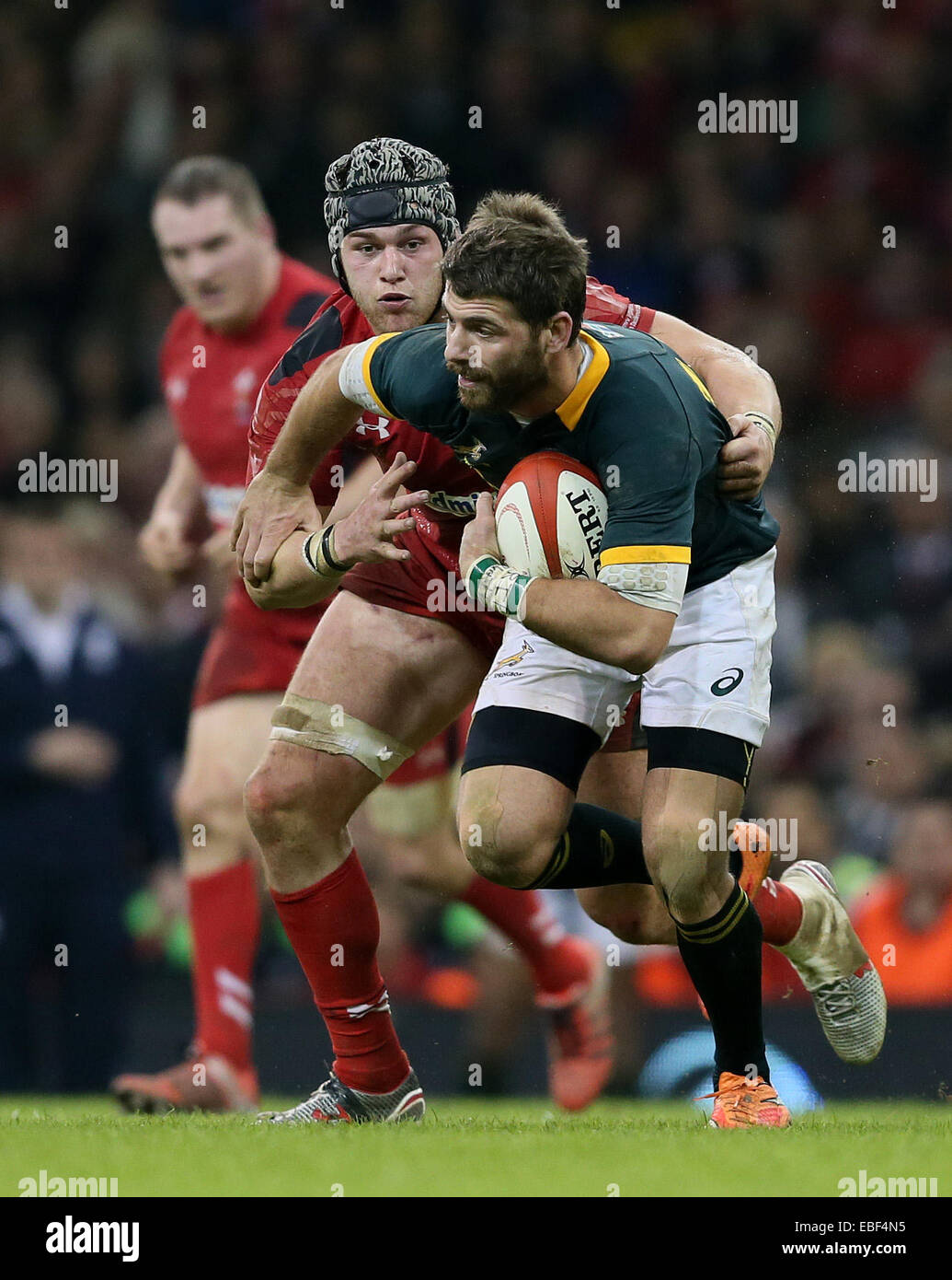 Cardiff, UK. 29th Nov, 2014. Dan Lydiate of Wales captures Willie le Roux of South Africa - Autumn Internationals - Wales vs South Africa - Millennium Stadium - Cardiff - Wales - 29th November 2014 - Picture Simon Bellis/Sportimage. Credit:  csm/Alamy Live News Stock Photo