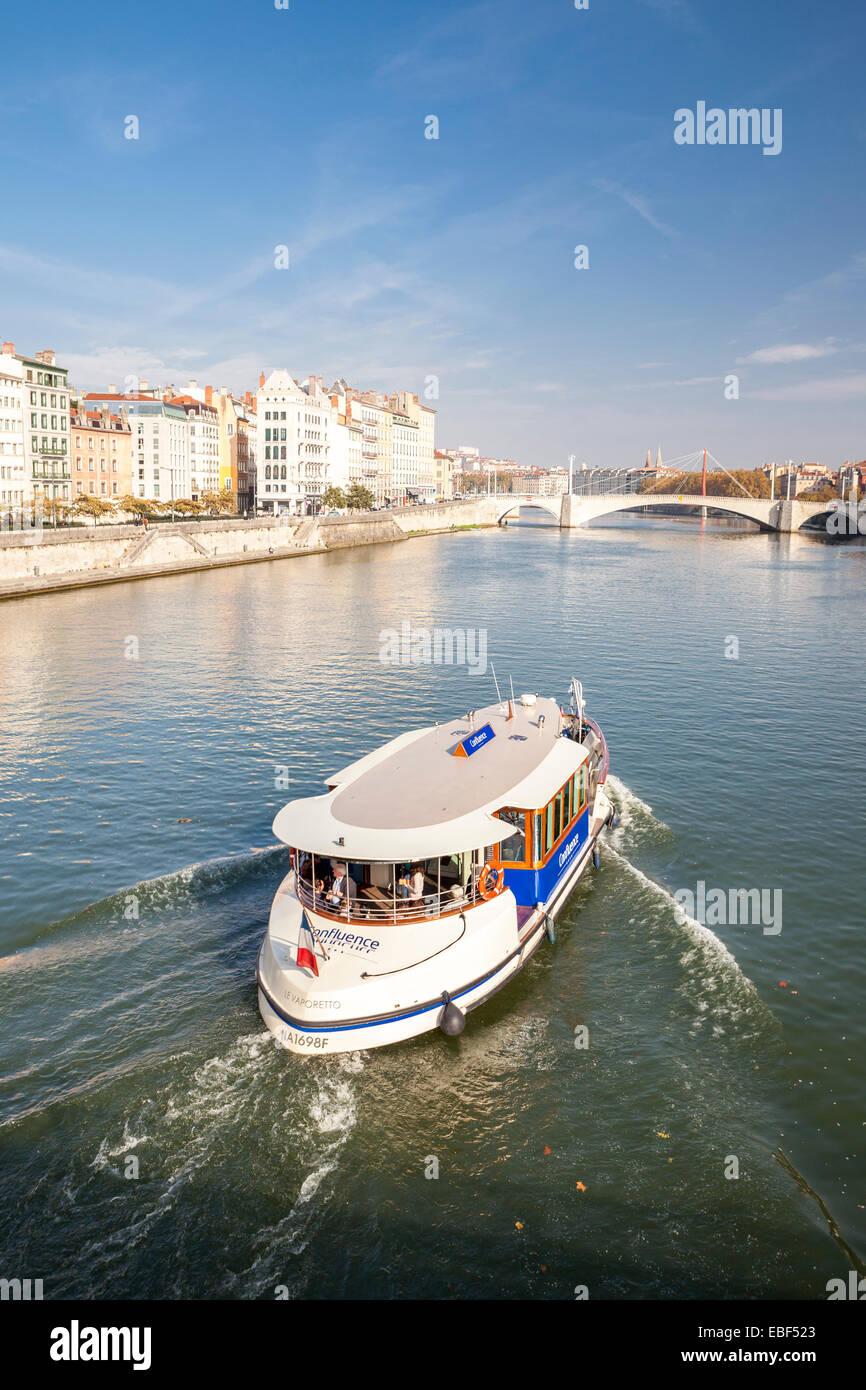 Touristic boat in the Saone river in Lyon, Rhône, Rhône-Alpes, France Stock Photo