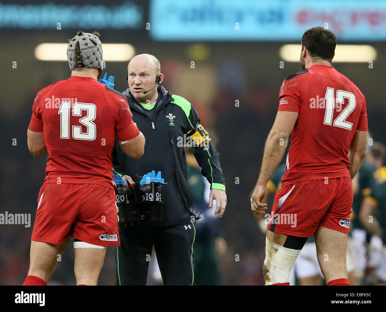 Cardiff, UK. 29th Nov, 2014. Neil Jenkins delivers water and instructions - Autumn Internationals - Wales vs South Africa - Millennium Stadium - Cardiff - Wales - 29th November 2014 - Picture Simon Bellis/Sportimage. Credit:  csm/Alamy Live News Stock Photo