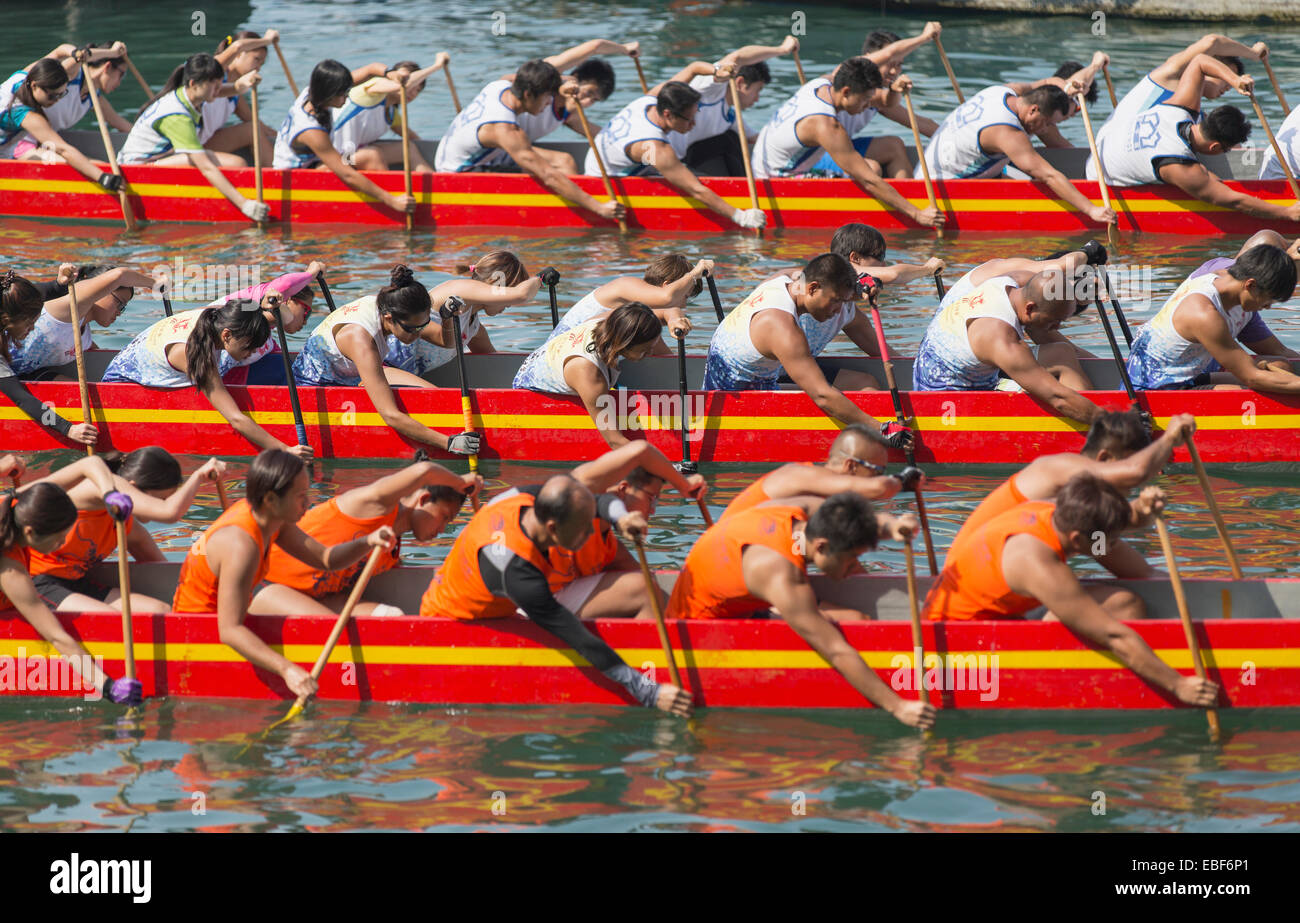 Dragon boat race, Shau Kei Wan, Hong Kong Island, Hong Kong Stock Photo