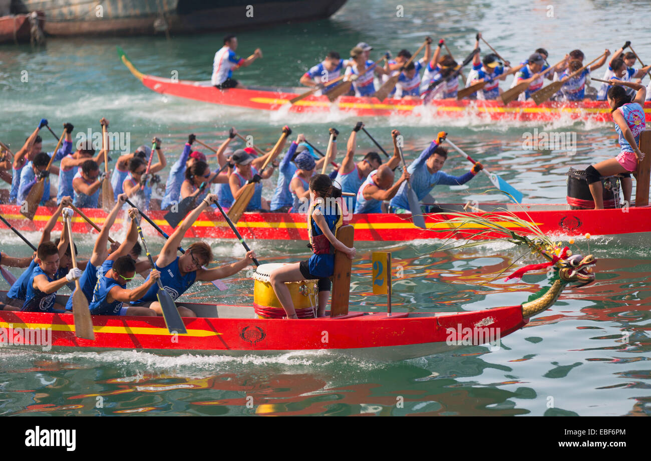 Dragon boat race, Shau Kei Wan, Hong Kong Island, Hong Kong Stock Photo