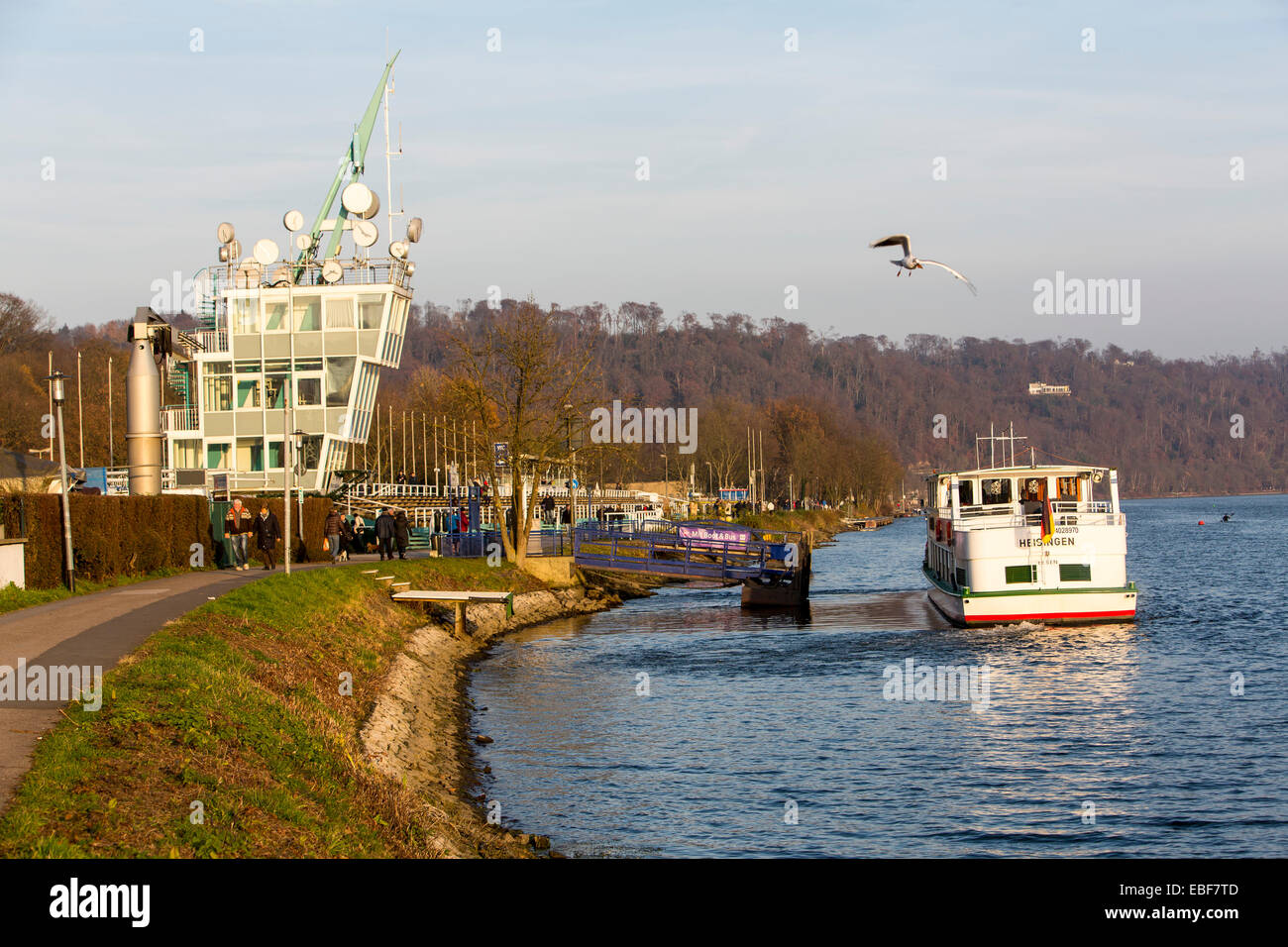 Excursion boat from the white fleet, with an autumn tour of the Essen Baldeneysee, Stock Photo