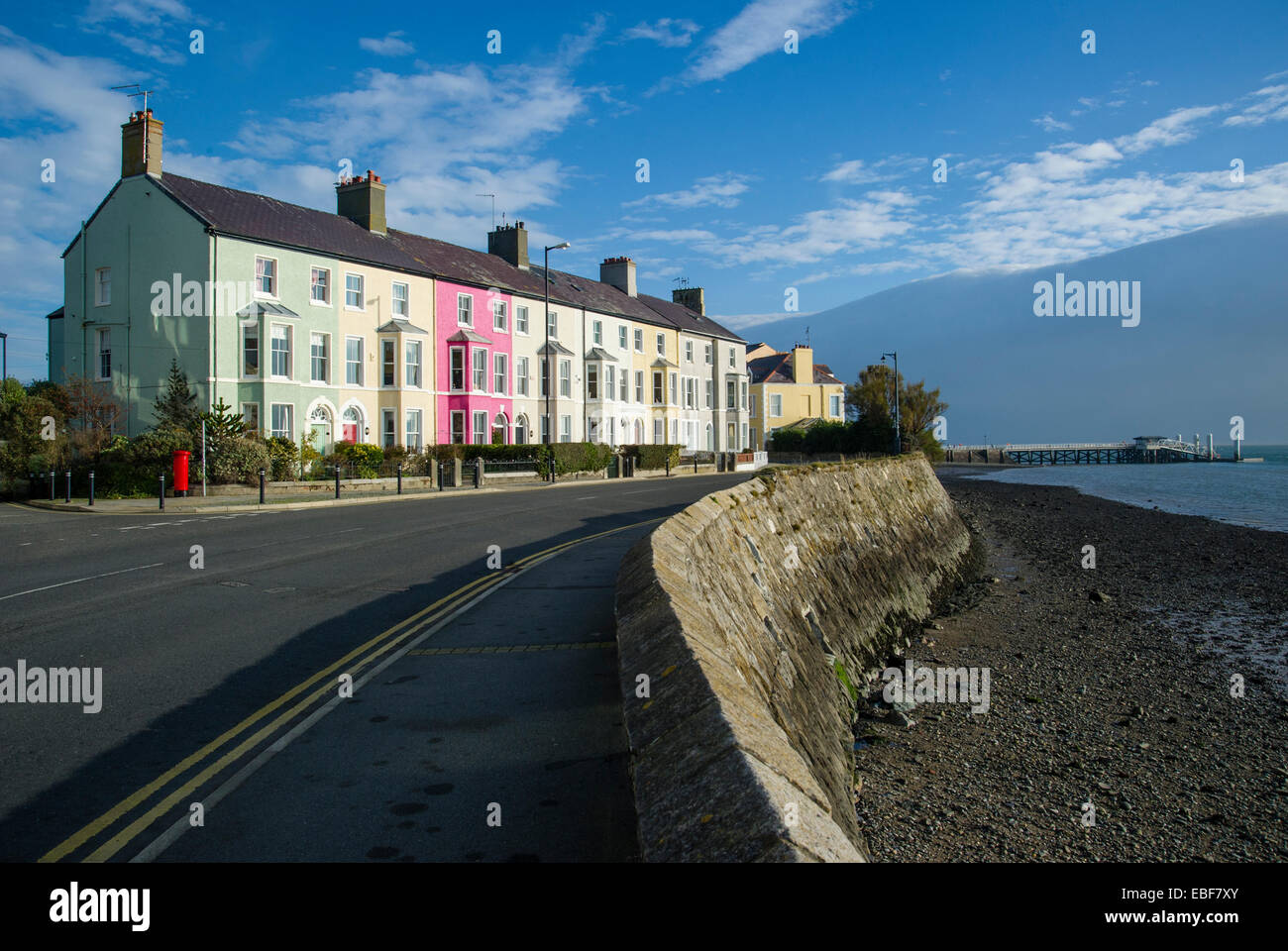 Colourful terraced houses on the seafront at Beaumaris Anglesey North