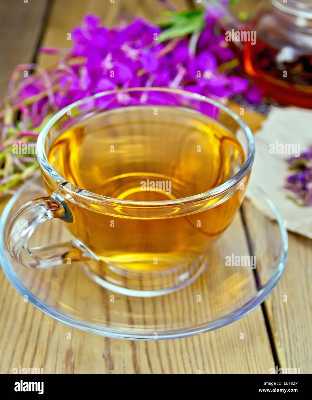 Tea from fireweed in glass cup on board Stock Photo Alamy
