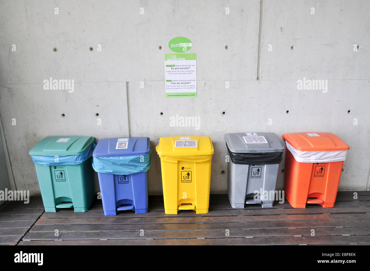Waste Separation and recycling bins Photographed in Barcelona Spain