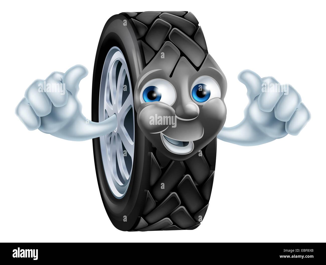 An illustration of a cartoon tire (tyre) character or mascot giving a thumbs up Stock Photo
