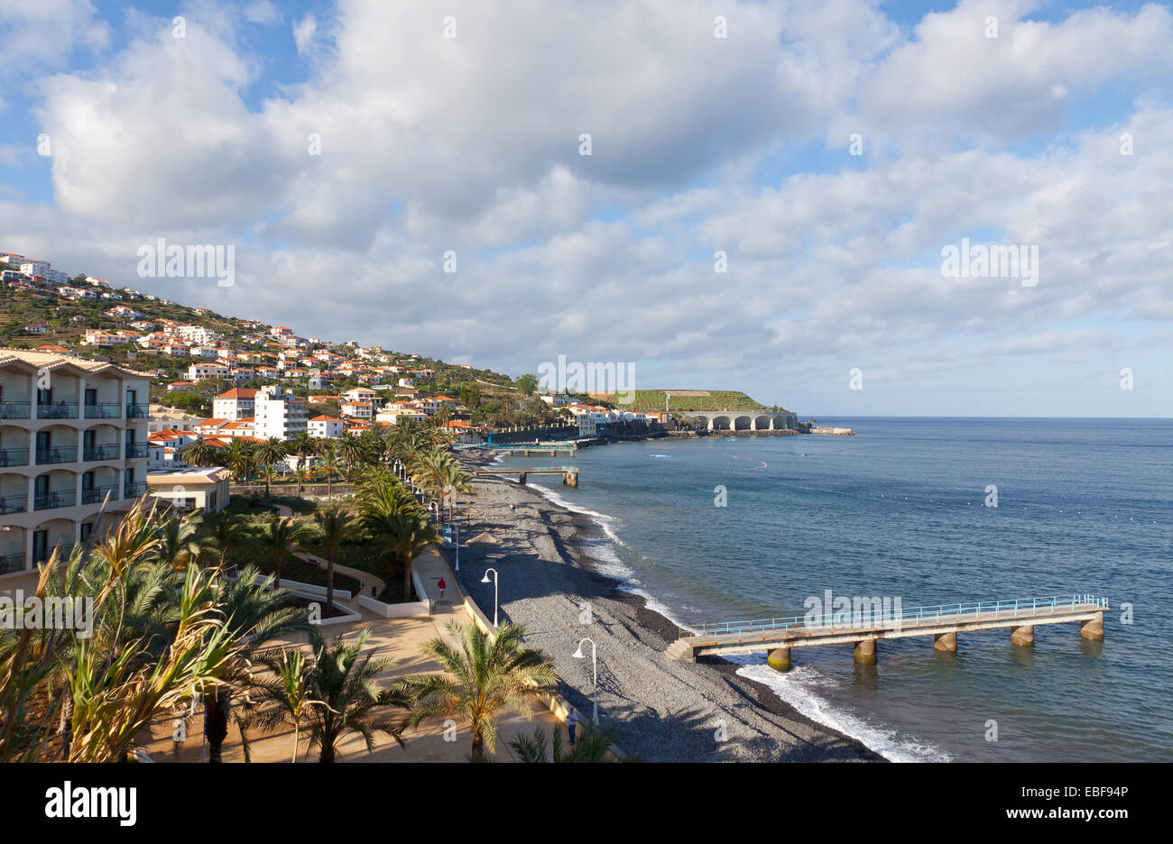 Pebble beach in Santa Cruz city on Madeira island, Portugal Stock Photo