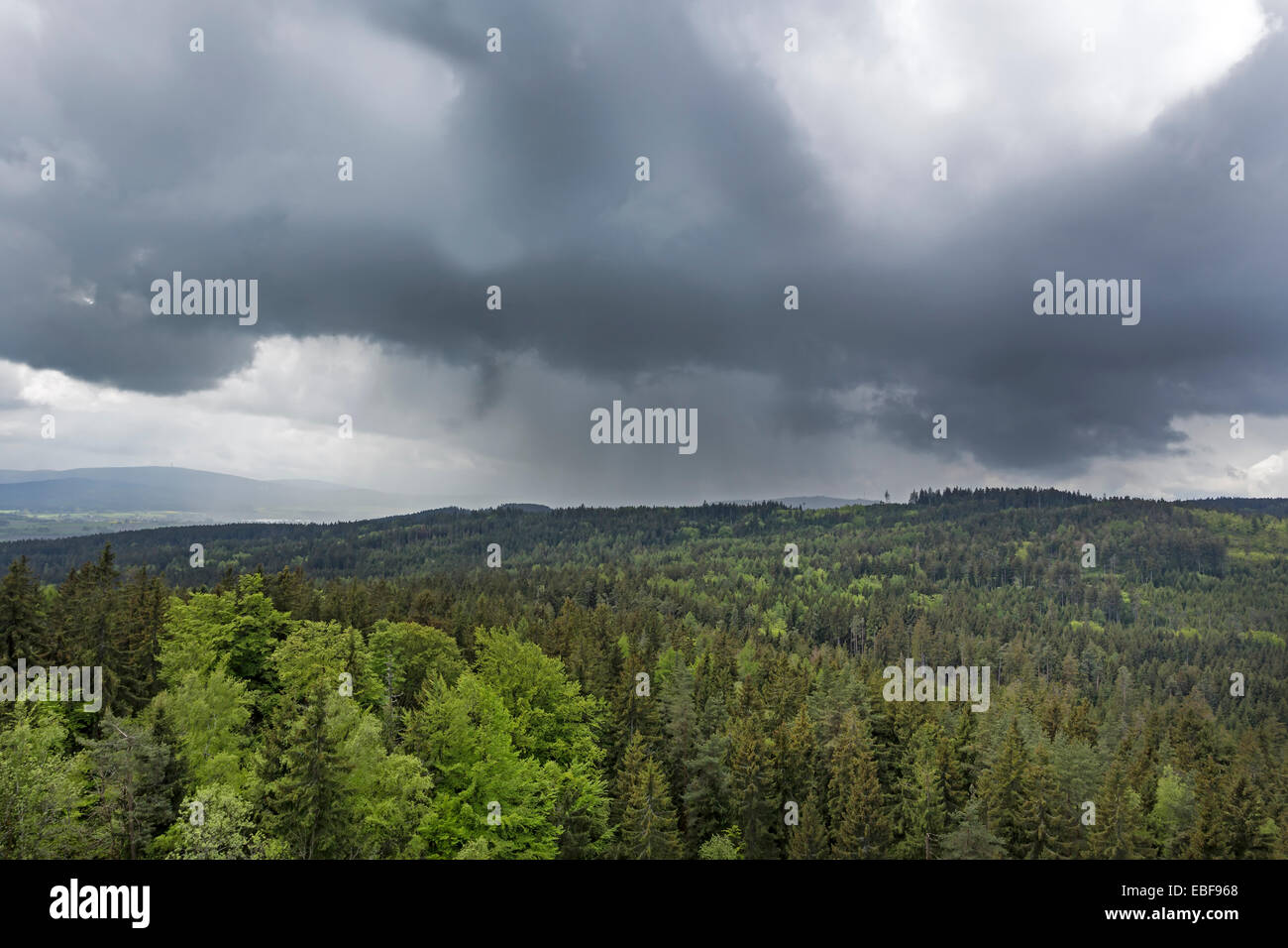 Thundery atmosphere over Fichtelgebirge, Bavaria, Germany, Europe Stock Photo