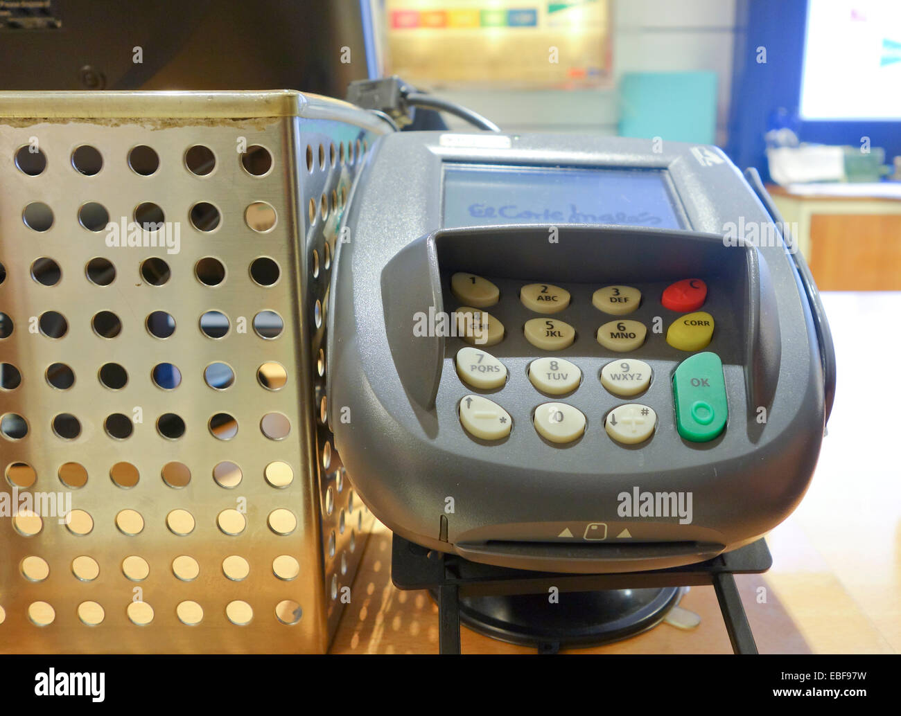 Countertop Card Machines Pin machine for code at El Corte Ingles in Spain. Stock Photo
