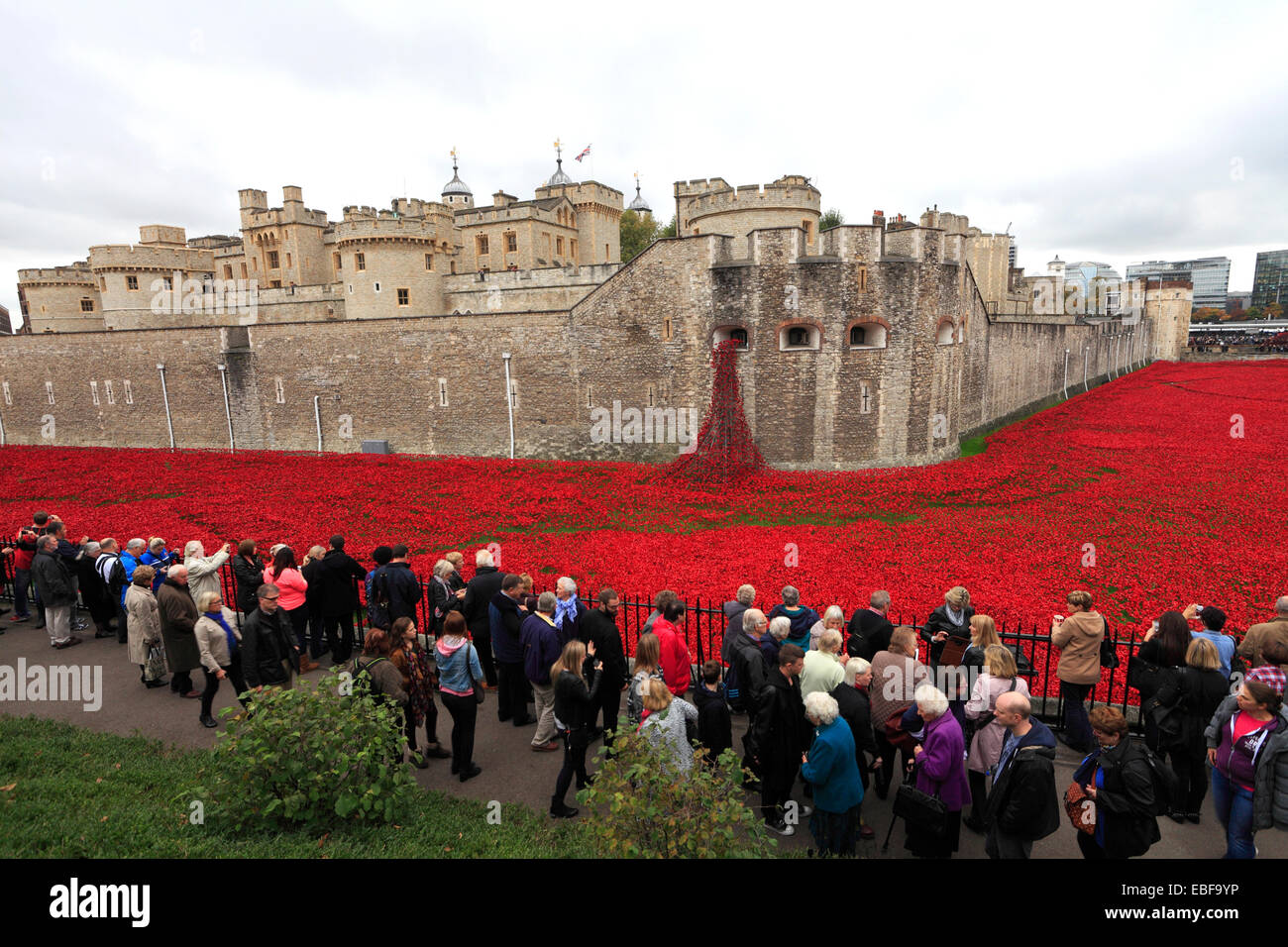 Ceramic Poppy flowers around the exterior of the Tower of London, North
