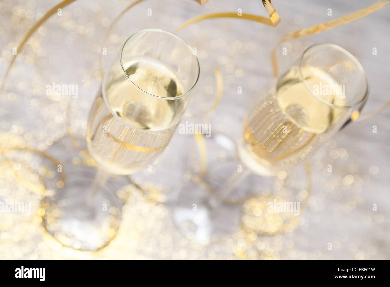 champagne glasses and new years decoration Stock Photo