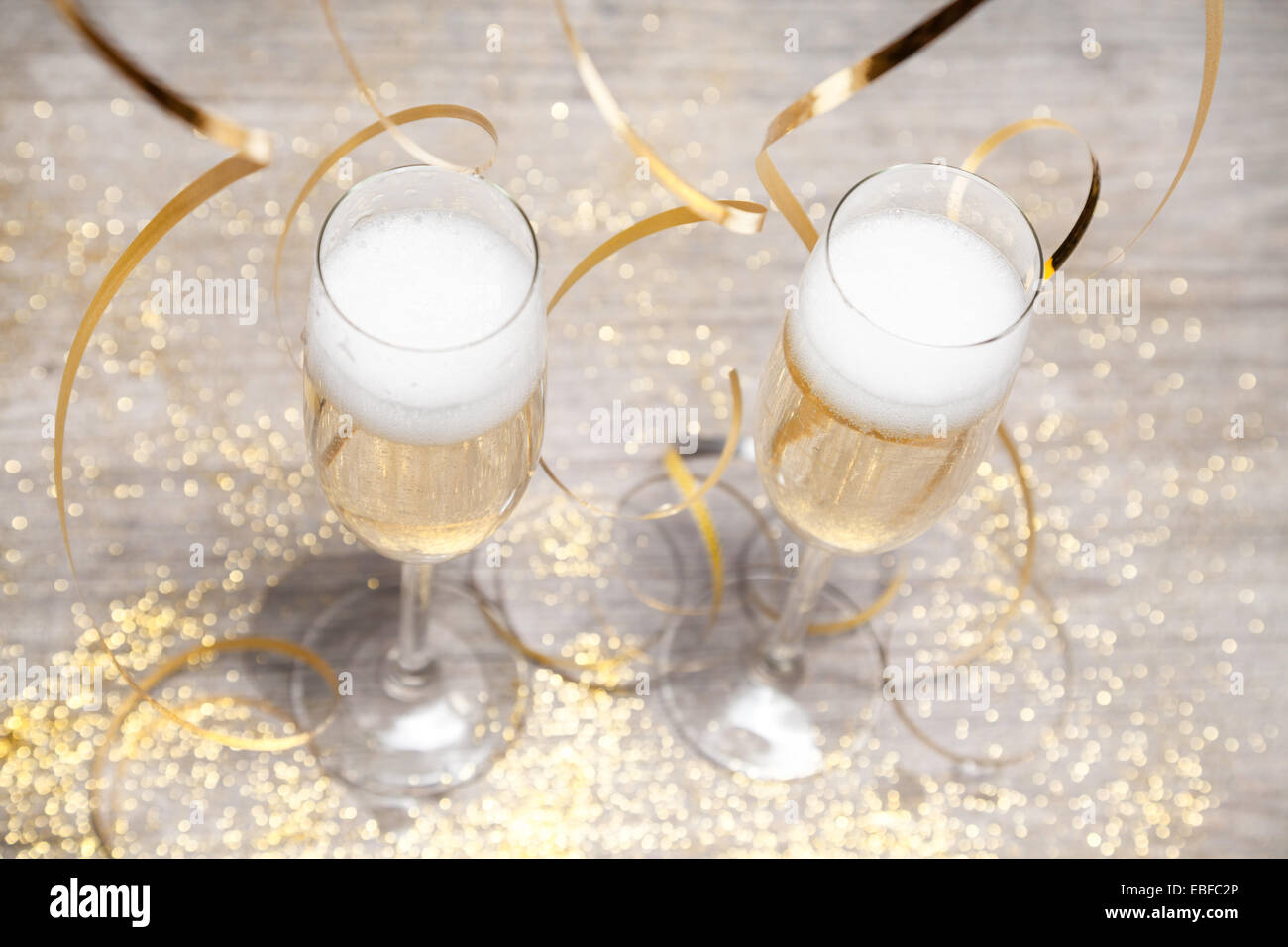 glasses of sparking wine and decoration Stock Photo