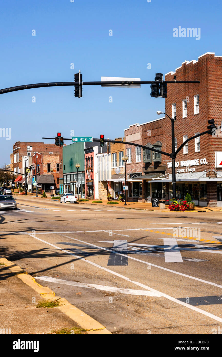 Main Street in Tupelo city Mississippi, hometown of Elvis Presley Stock