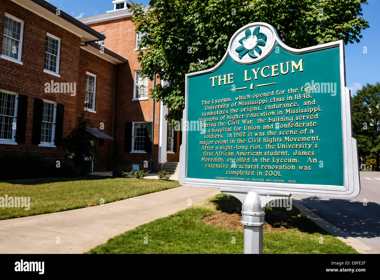 Historical signpost placard about the Lyceum at 