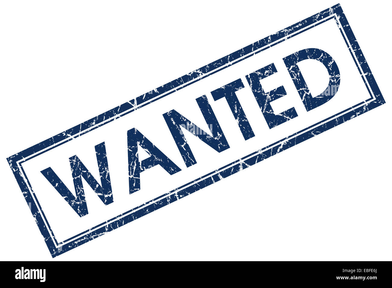 wanted blue square stamp Stock Photo