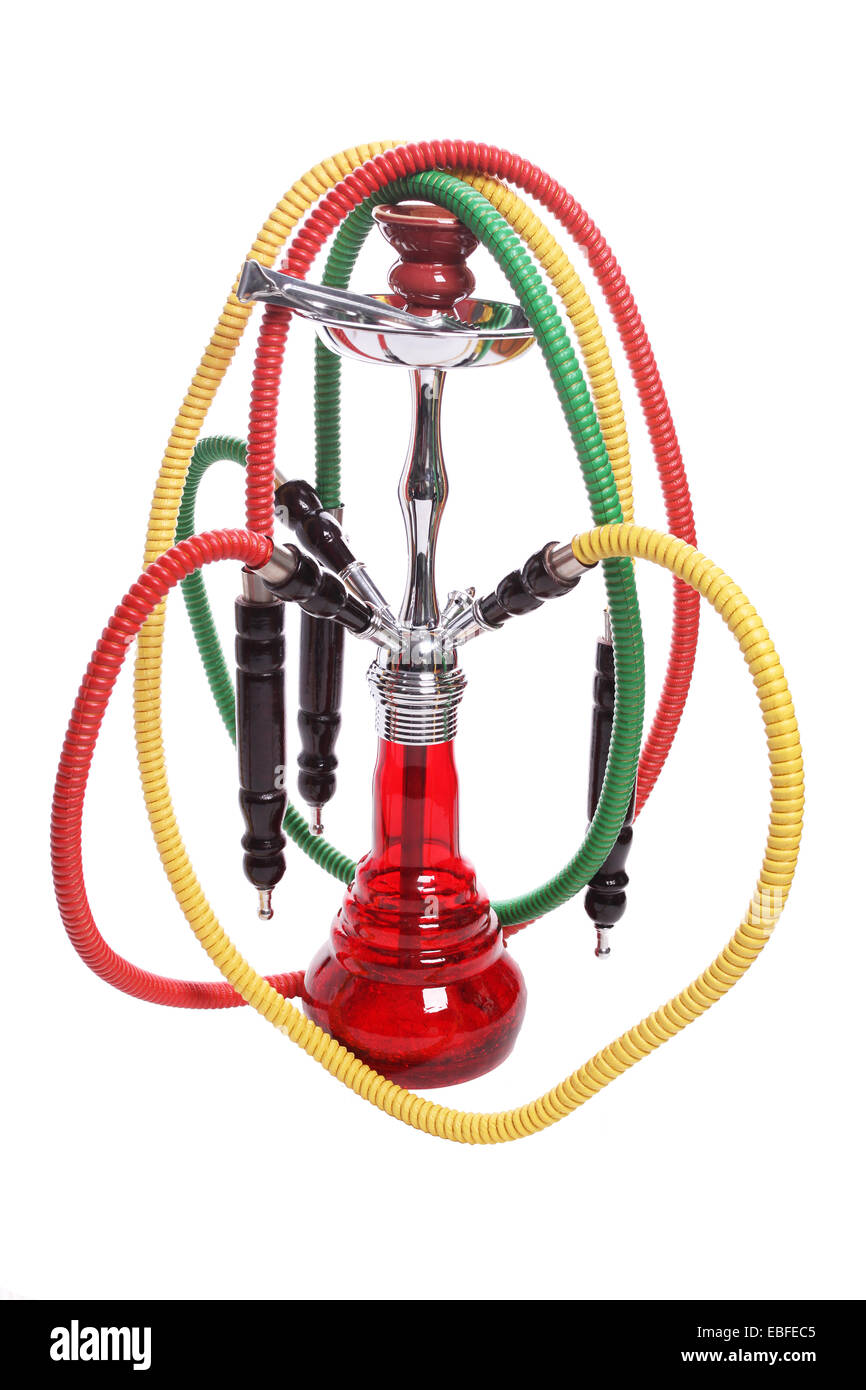 Classic hookah with colored hoses attached. Traditionally used to smoke