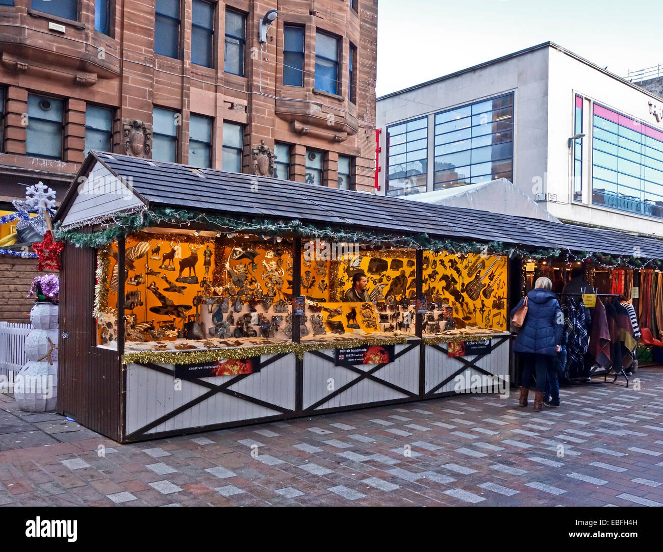 Glasgow 2014 Christmas market with stalls in Argyle Street Glasgow