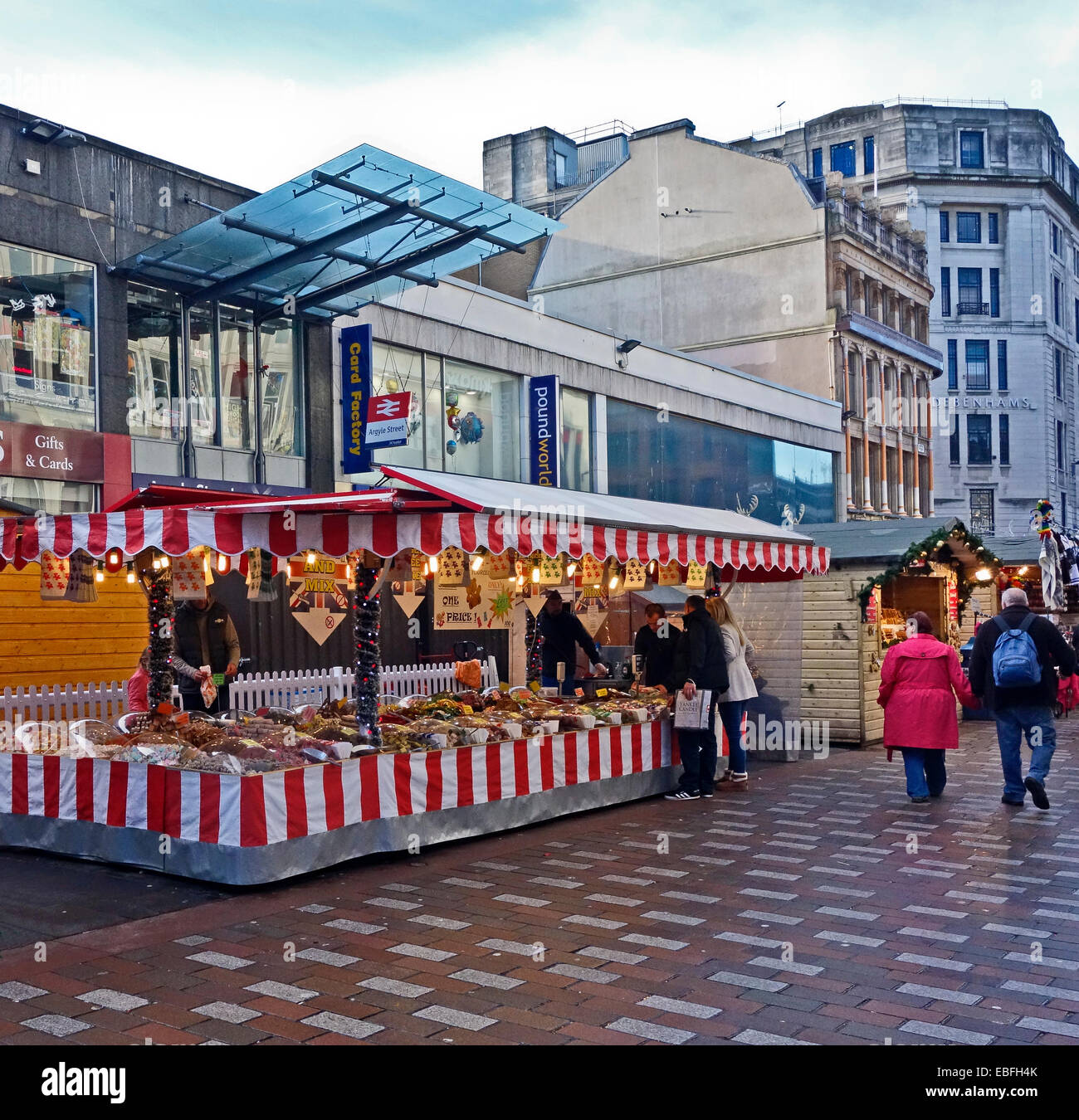 Glasgow 2014 Christmas market with stalls in Argyle Street Glasgow
