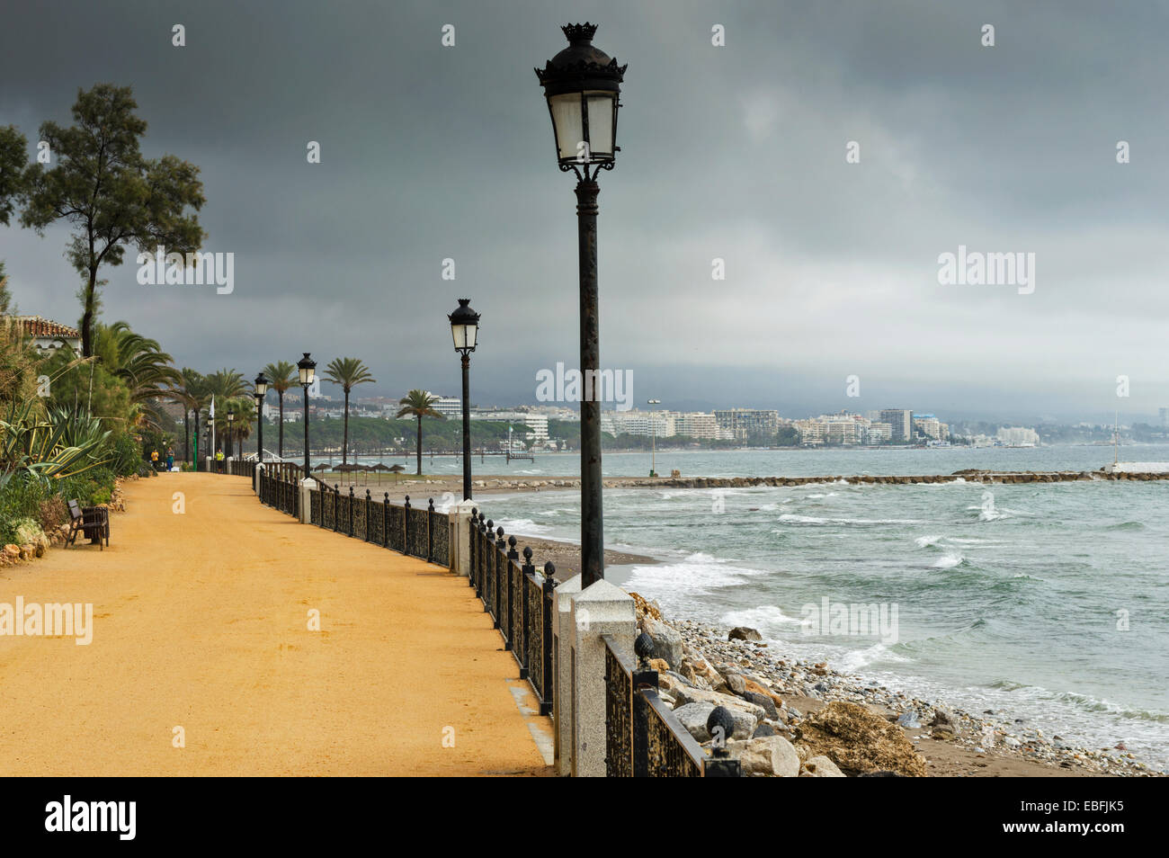 MARBELLA BEACH FRONT STORMY SEA AND SKY ANDALUCIA SPAIN Stock Photo