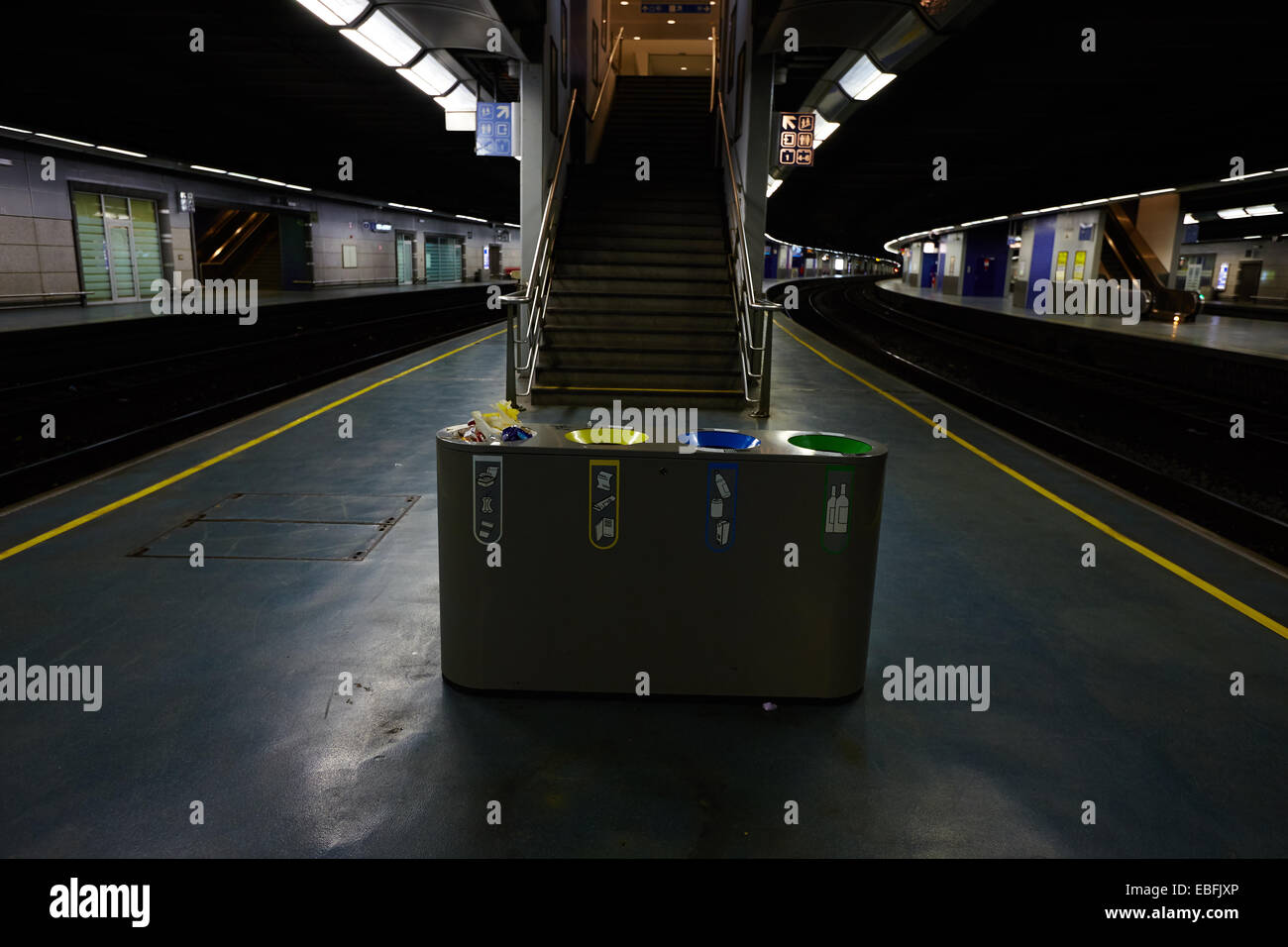 Train station garbage cans Stock Photo